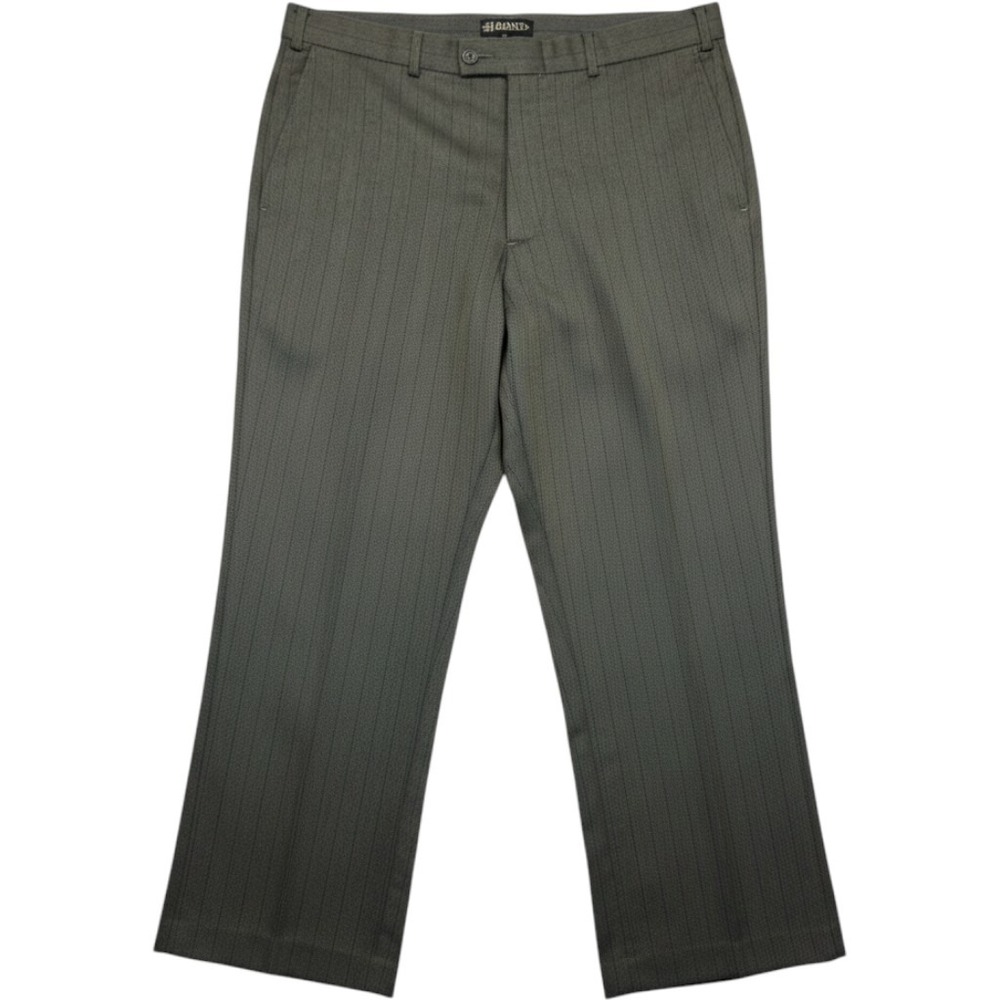 Haband Mens Dress Pants 37x27 Olive Green Pinstripe Flat Front Straight Leg